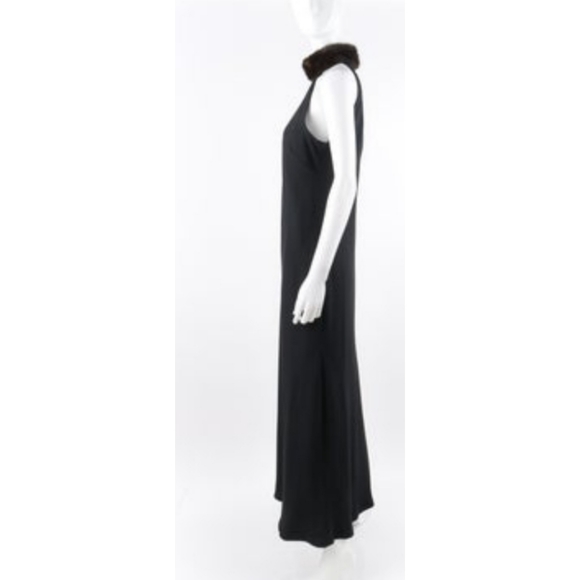 Lauren Ralph Lauren Collection Black Mink Fur Collar Halter Evening Dress Gown - Picture 5 of 16